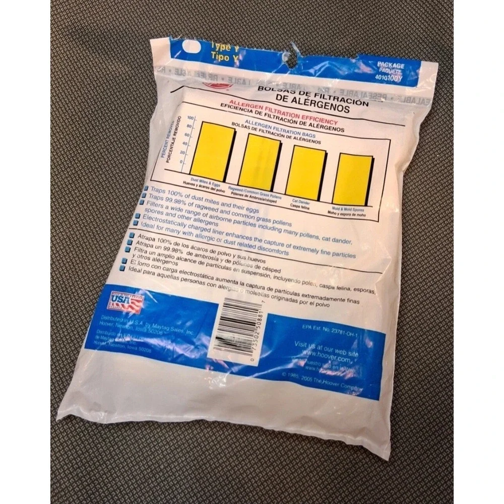 Hoover Genuine Bags 3 Pack Fits ALL Type Y Upright Vacuums Allergen Filtration